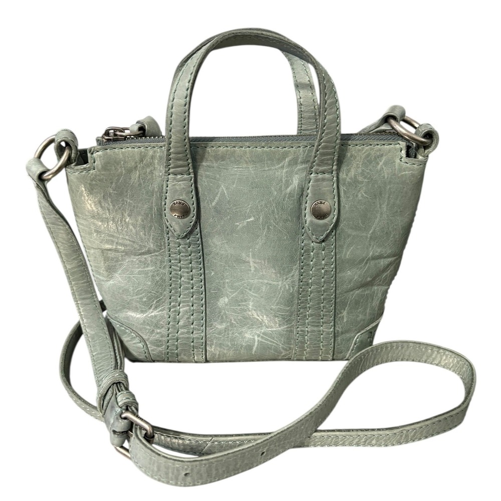 Frye Melissa Mini Tote Crossbody Bag Sage Green Distressed Leather Adjustable